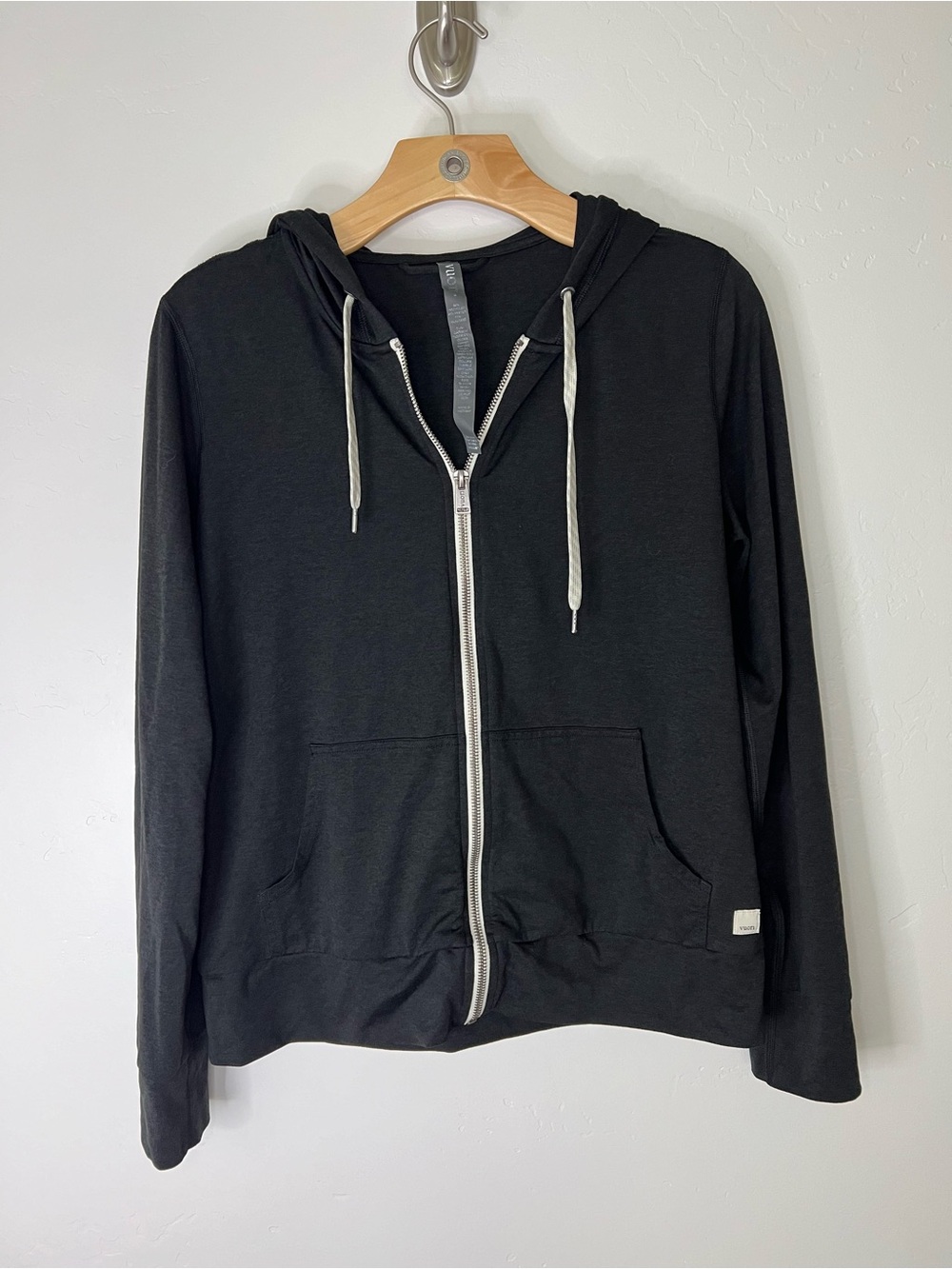 Vuori Black Zip Hoodie with White Drawstrings